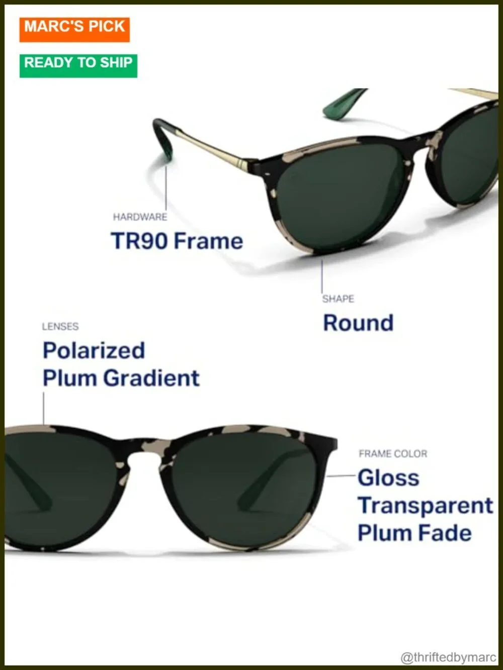 Polarized Sunglasses with TR90 Frame, 100% UV Protection, Classic Round Shape